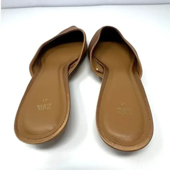 Zara Tan Pointed Toe Satin Mules - Picture 5 of 7